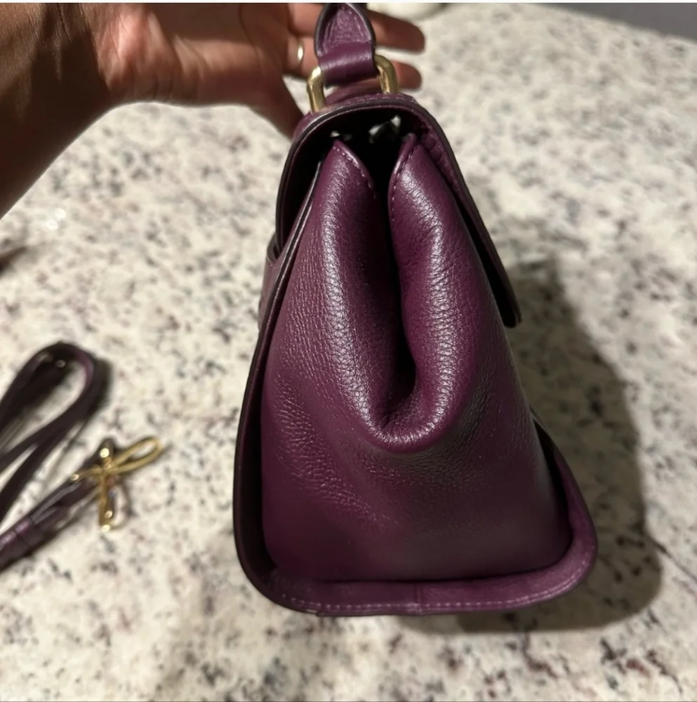 Vera Bradley Quilted Leather Stella Satchel Crossbody Aubergine - Eggplant EUC